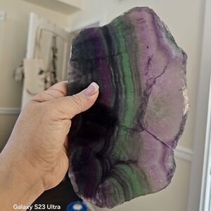 837.6 grams (1.84 lbs), Slab of Rainbow Fluorite, New, 210 x 149 x 13mm (approx)